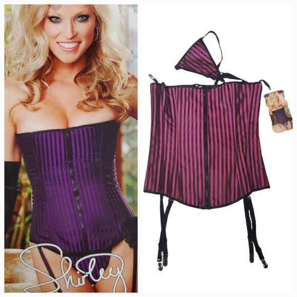 Shirley of Hollywood Pink & Black Striped Corset – Size 34, NWT - Picture 1 of 9